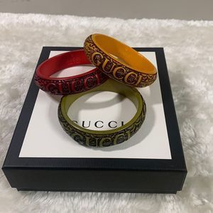 Gucci Logo Cuff Bracelet Carved Resin Thin Red